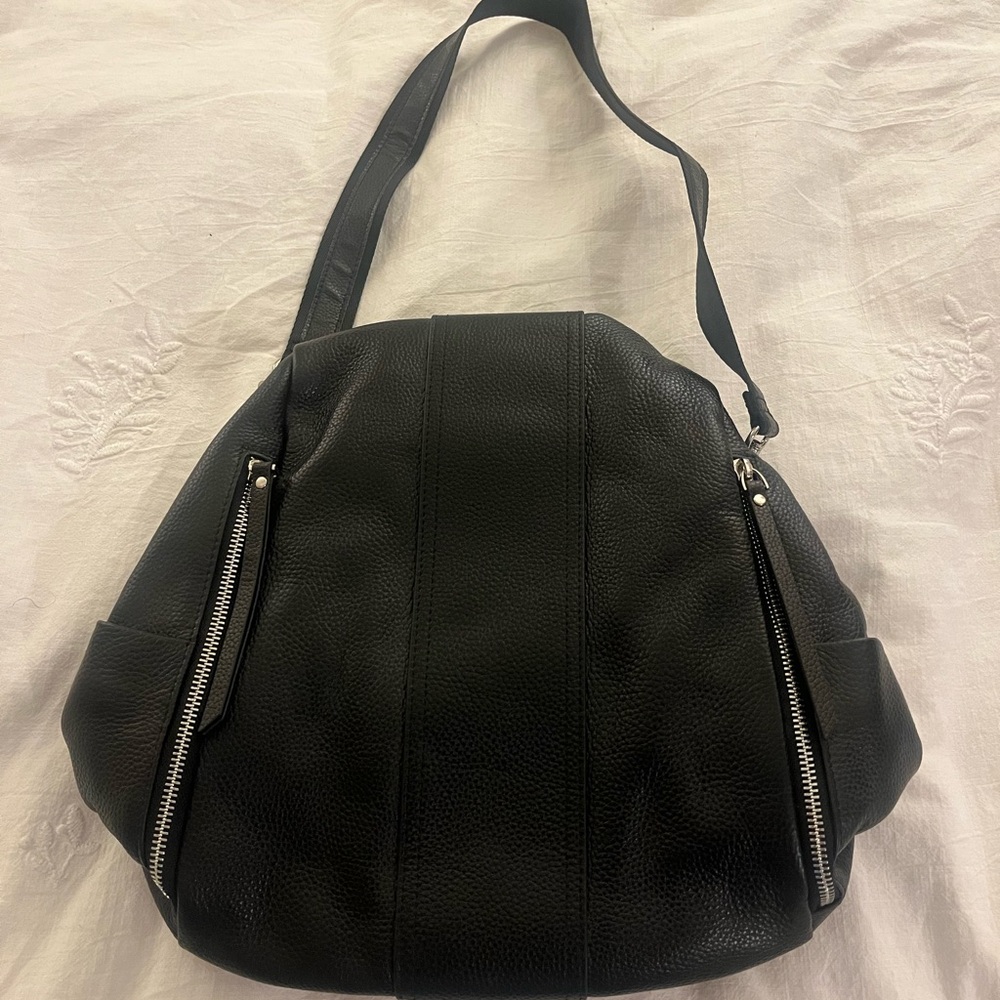 Black Pebbled Leather Convertible Backpack